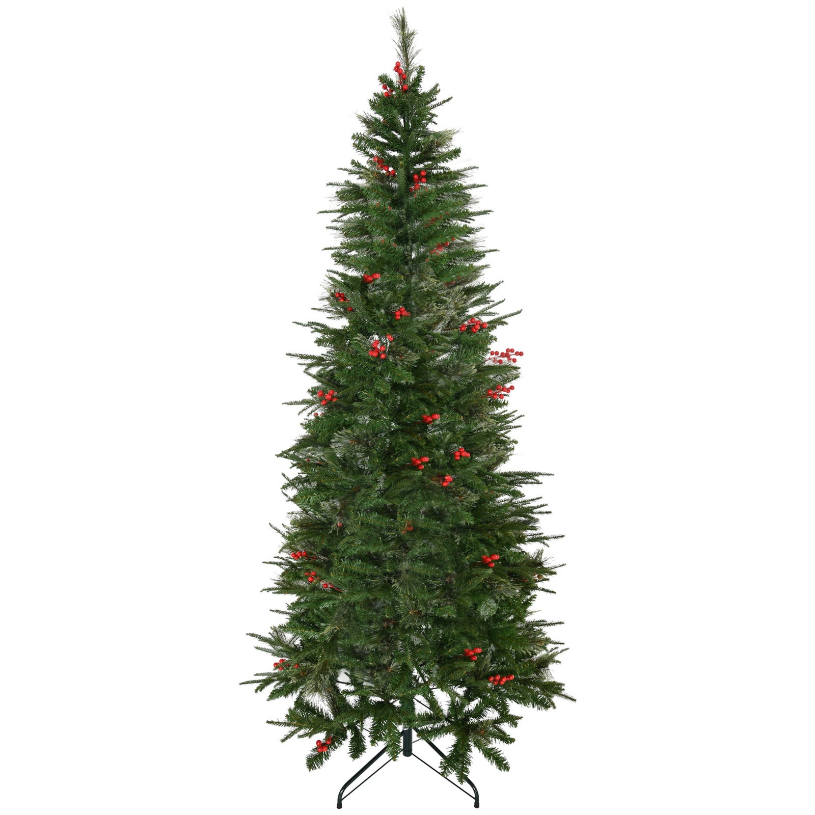 5/6/7ft Pencil Shape Christmas Tree, Berries | 7ft | Green