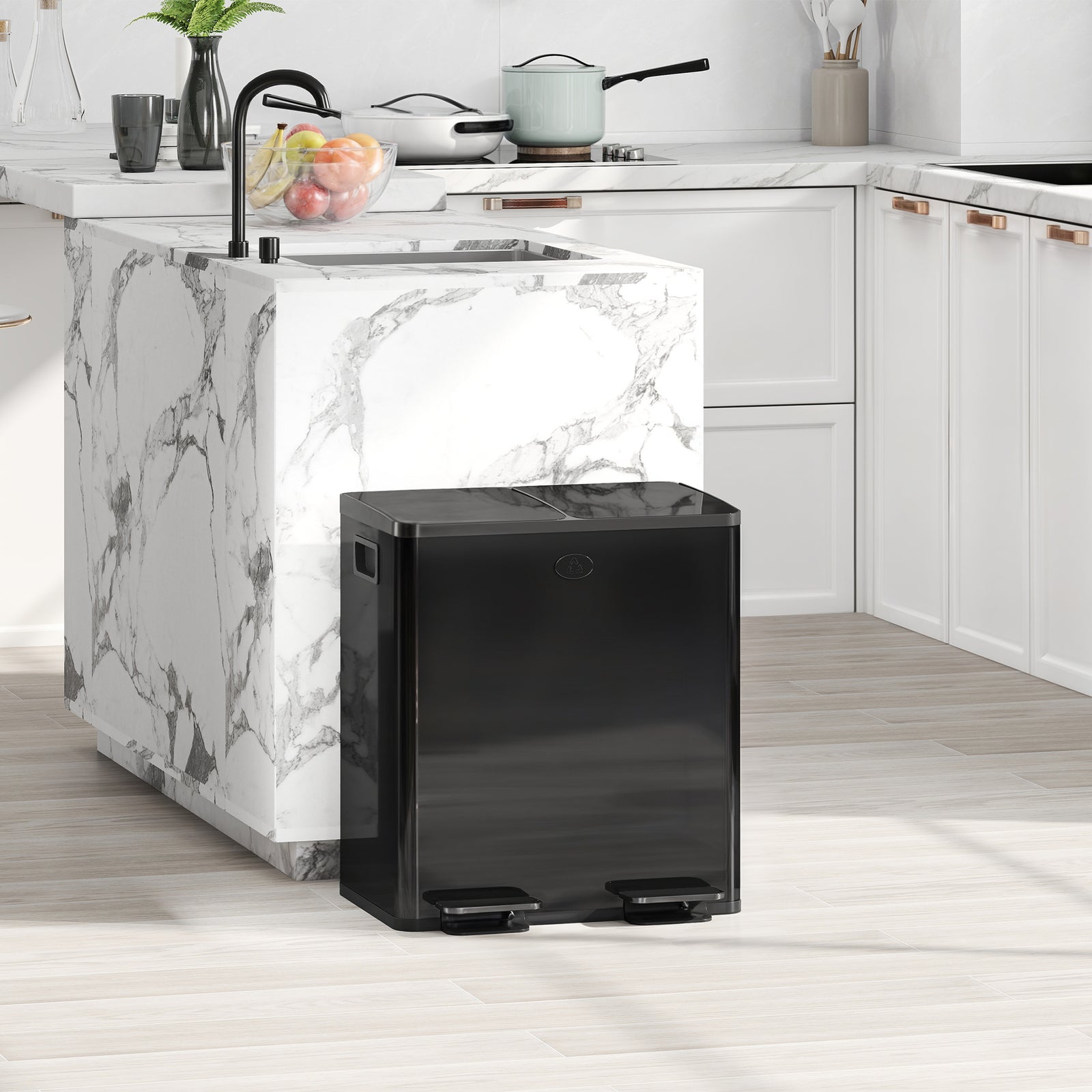 2 X 20l Dual Rubbish Bin Pedal Bin For Recycling And Waste | Black