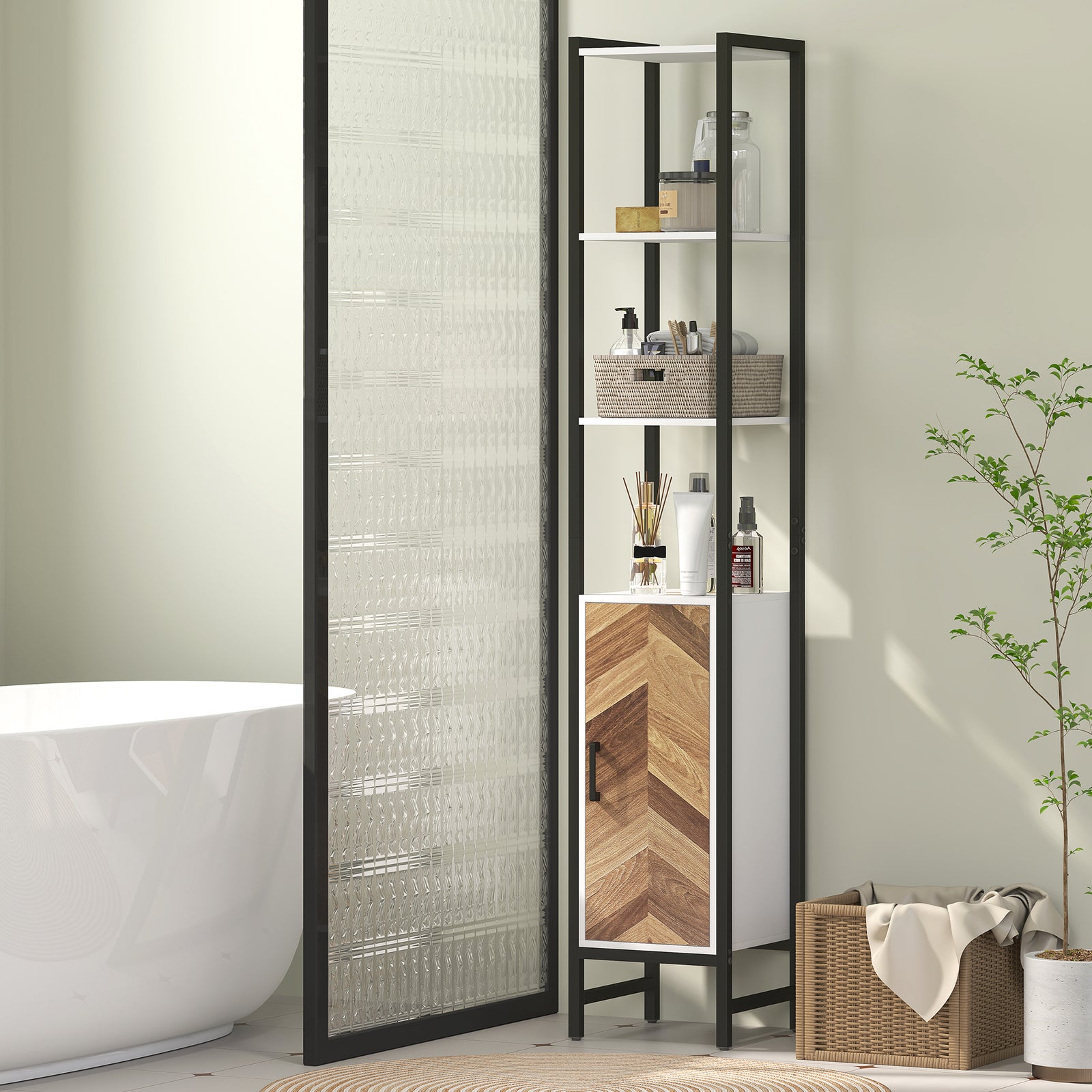 Tall Bathroom Storage Cabinet 3 Shelves 30 X 30 X 170 Cm