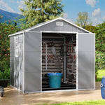8x6ft Outdoor Plastic Tool Shed With Apex Roof & Floor, Double Doors, Ventilation & Window, Lockable Backyard Storage House