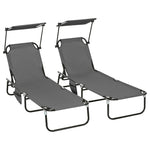 2 Piece Folding Sun Loungers With Adjustable Backrest | Dark Gray