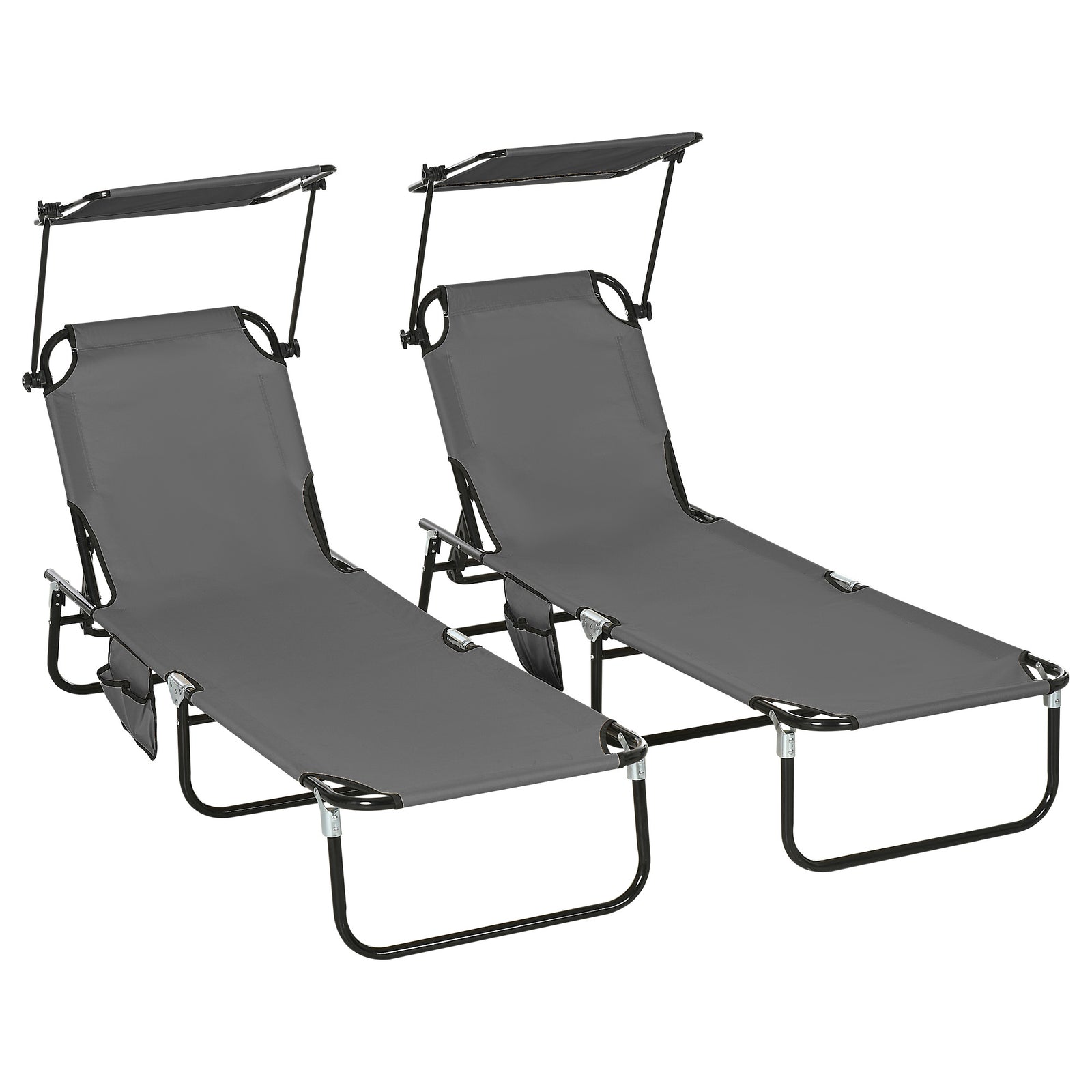 2 Piece Folding Sun Loungers With Adjustable Backrest | Dark Gray