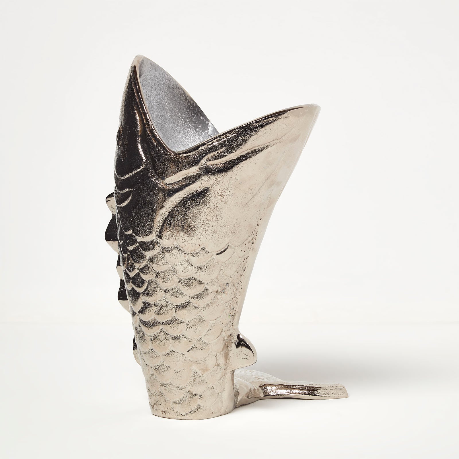 HOMESCAPES Silver Fish Vase For Flowers