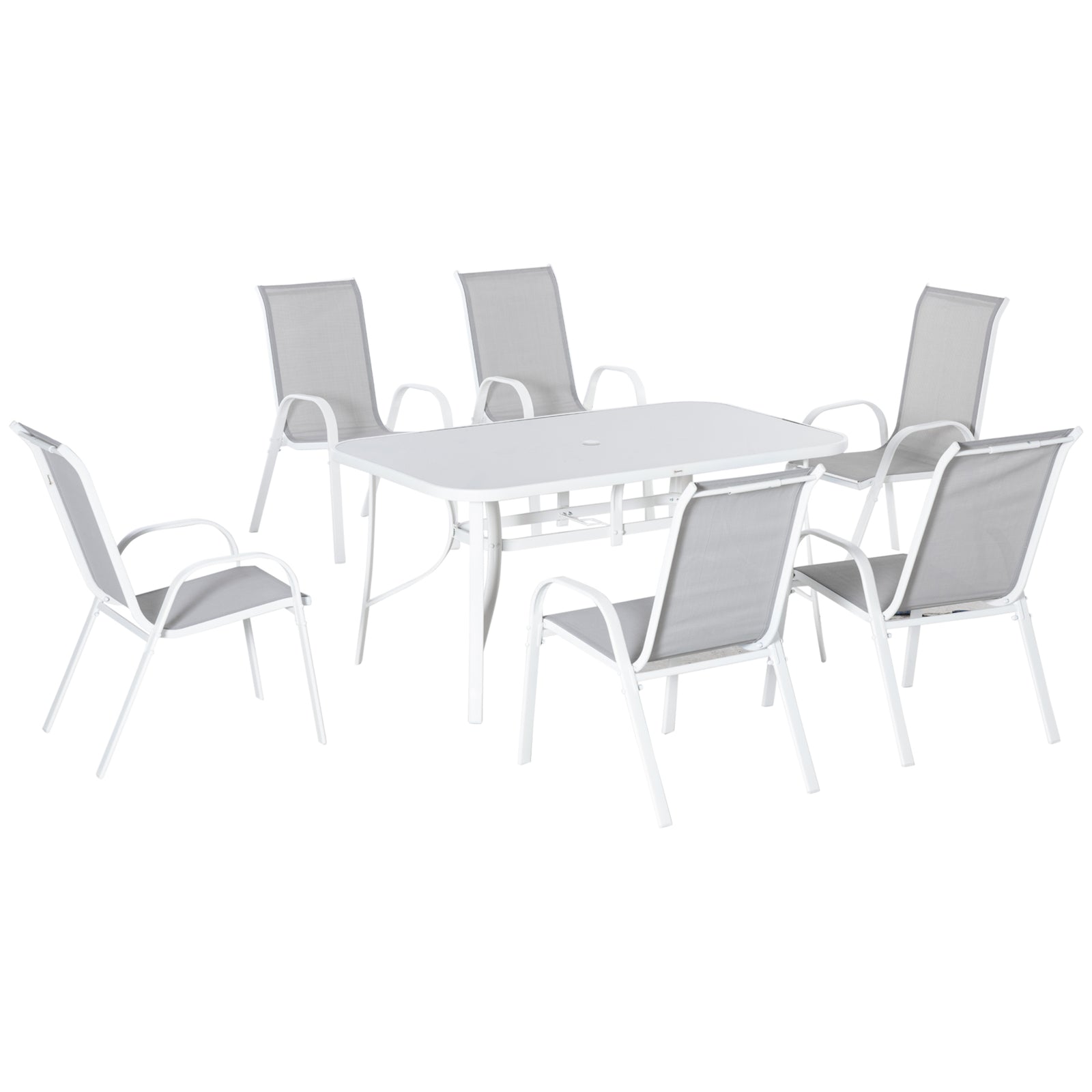 7 Piece Garden Dining Set, Table And Chairs, Grey
