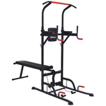 Power Tower Dip Station With Sit-up Bench And Tension Ropes | Black