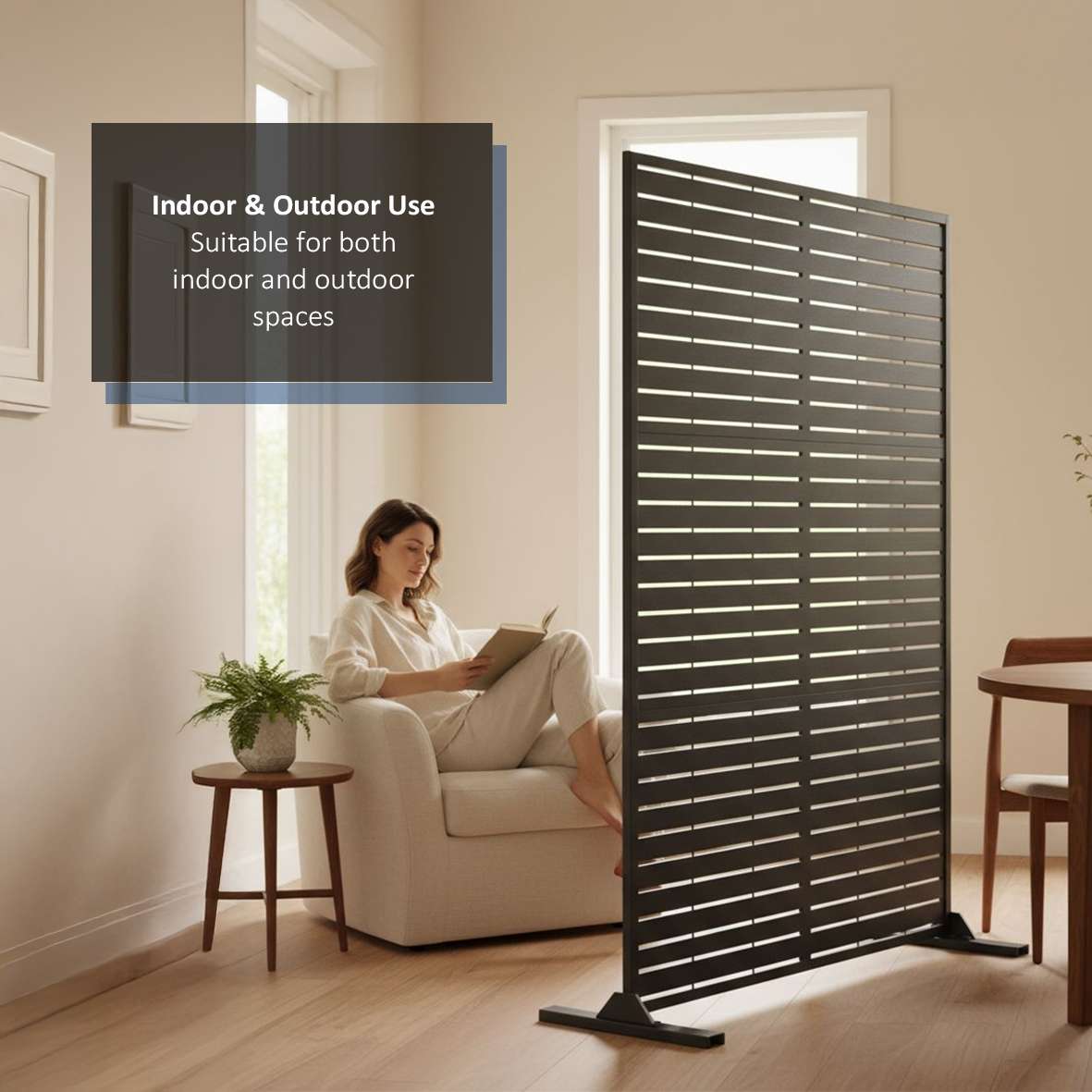 Metal Outdoor Privacy Screen 90cm X 180cm - Slats | 180cm x 90cm | Black