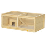 Pawhut Wooden Hamster Cage With Sliding Tray, Openable Top, Hut | Natural