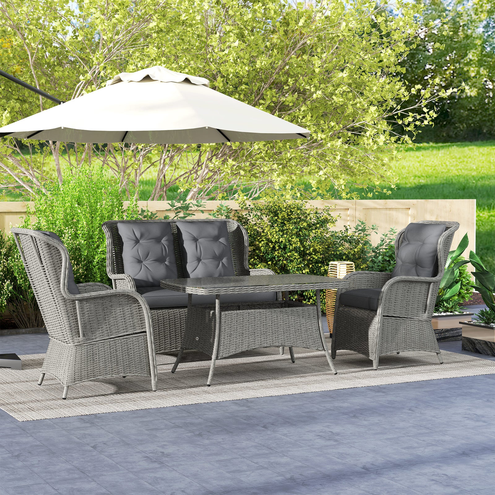 4 Pcs Outdoor Rattan Sofa Set, Wicker Sectional Sofa Set