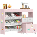 Kids Toy Storage Unit With 11 Fabric Bins, 3 Stickers | Pink