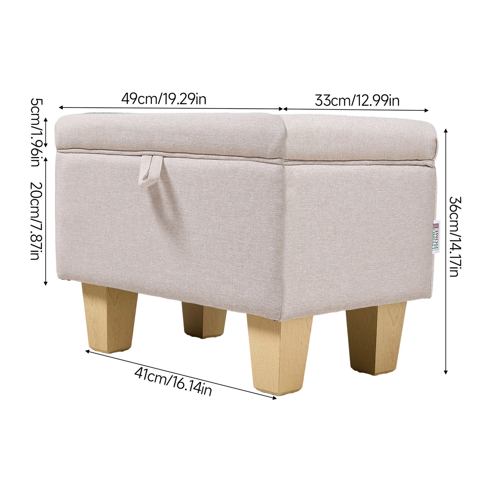 Linen Upholstered Storage Ottoman | Beige