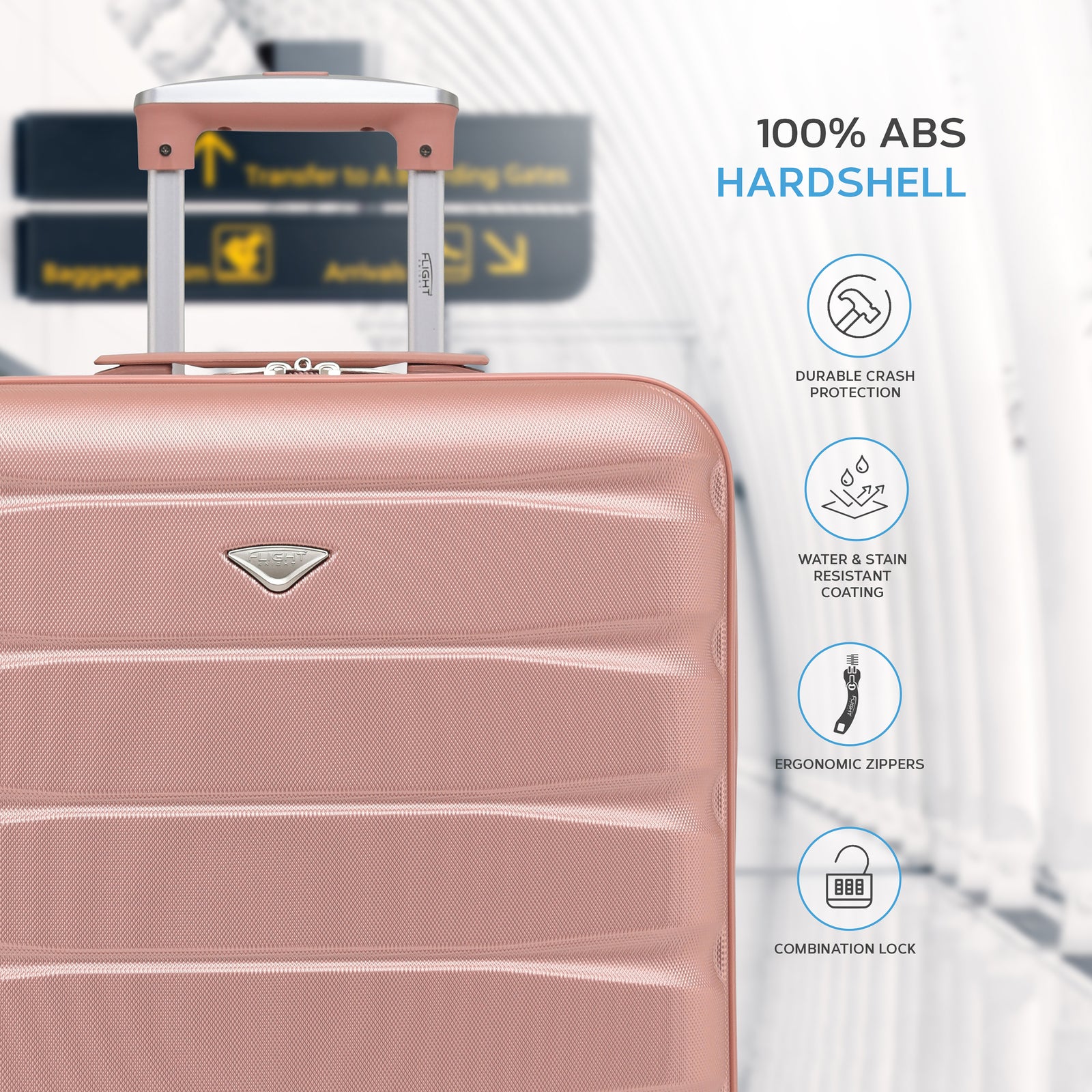56x45x25cm Hard Cabin Suitcase - Lightweight 2-Wheel ABS Carry On Hand Luggage | Cabin | Rose