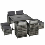 Rattan Garden Furniture Patio Dining Table Set W/ 8 Stools | Gray