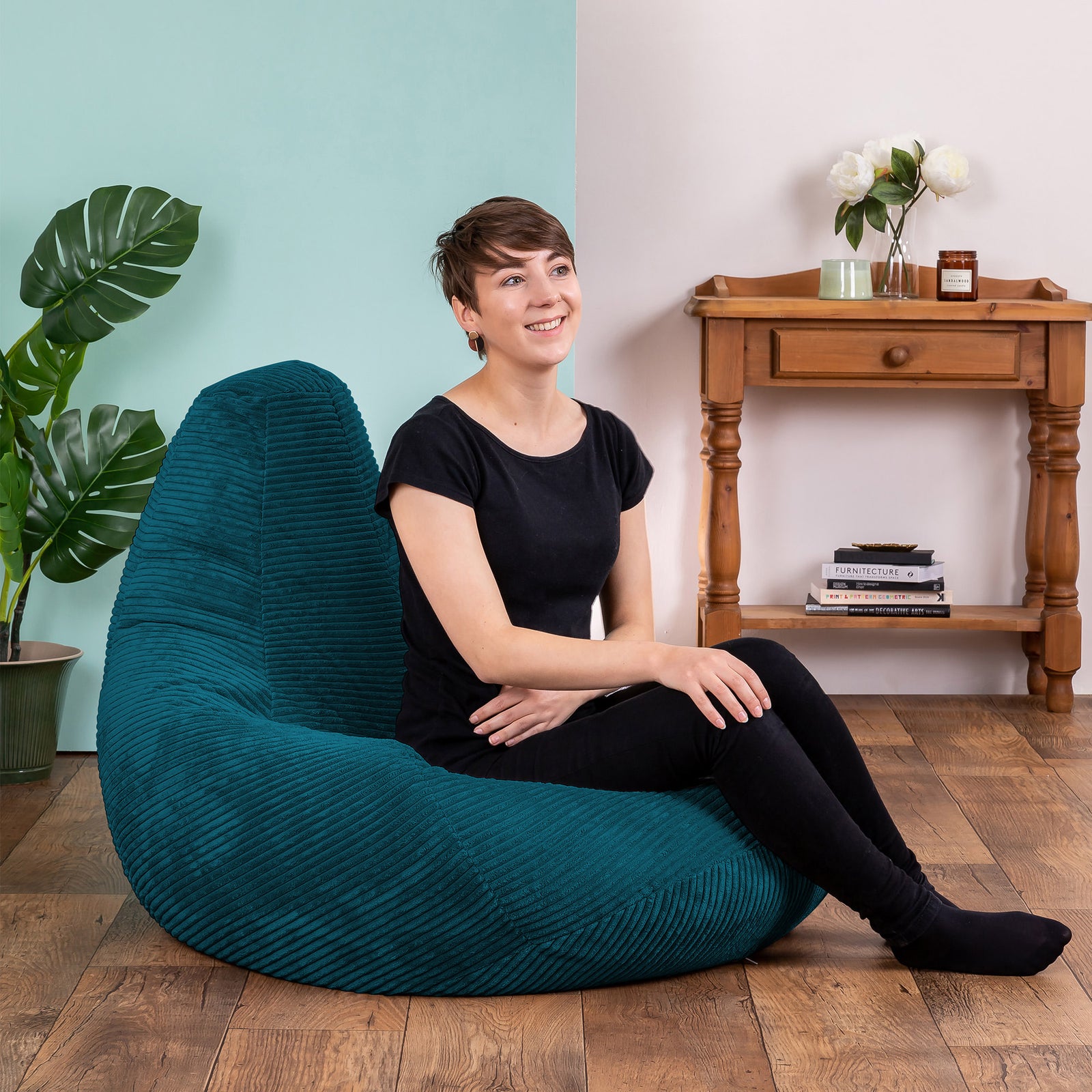 Dalton Cord Bean Bag Chair & Pouffe | Teal