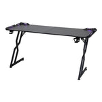 120cm/140cm/160cm W Gaming Desk With Mouse Pad, Cup Holder & Headphone Hook Sturdy Computer Table With Led Lights | Medium | Black
