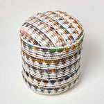 HOMESCAPES Cream Chindi Pattern Woven Bean Filled Pouffe Circular 45 X 40 Cm
