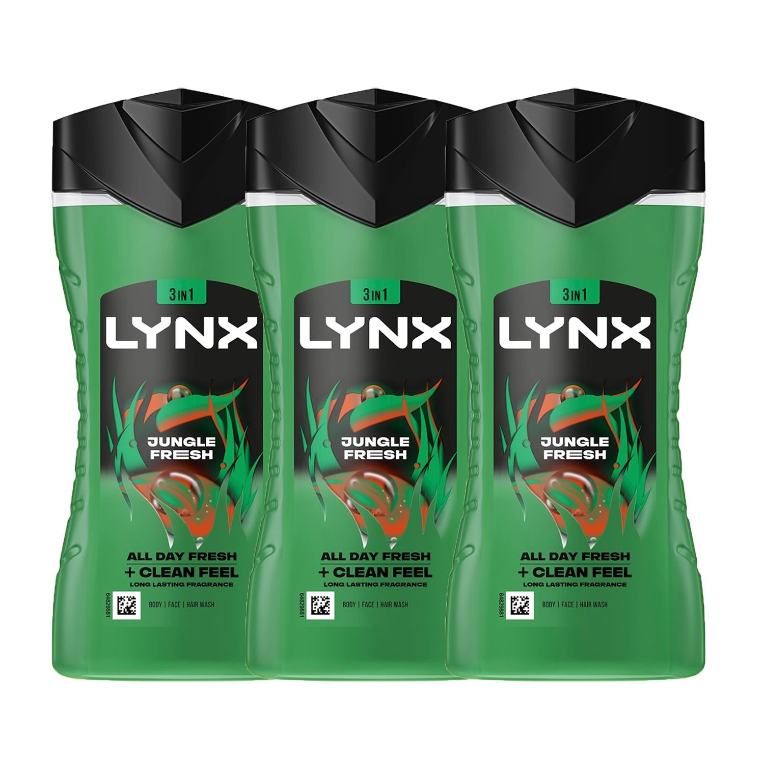 3in1 Body, Face & Hair Wash Shower Gel Extra Fresh Jungle Fresh 225ml, 3pk
