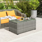 Outdoor Coffee Table, Glass Top Rattan Side Table | Light Grey