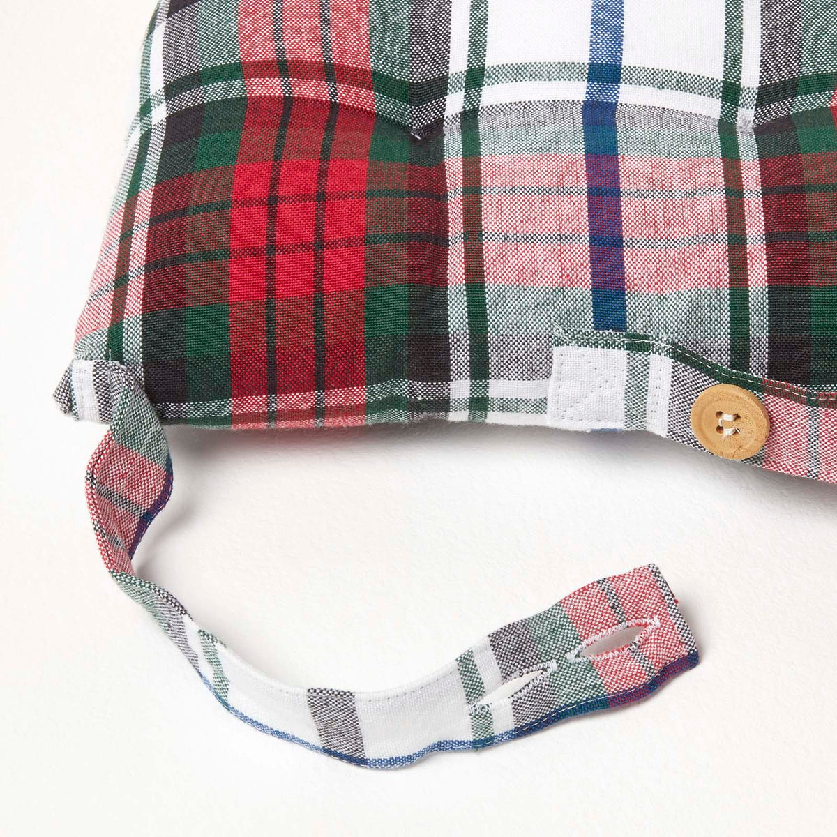 Tartan Check Seat Pad With Button Straps 100% Cotton, 40 X 40 Cm | Set of 1 | Red