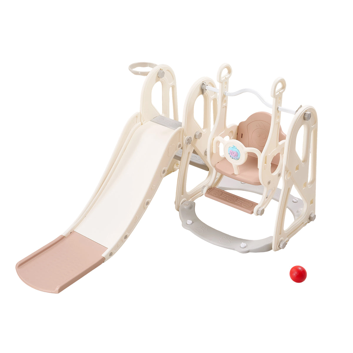 4-in-1 Kids Slide & Swing Set With Basketball Hoop | Pink