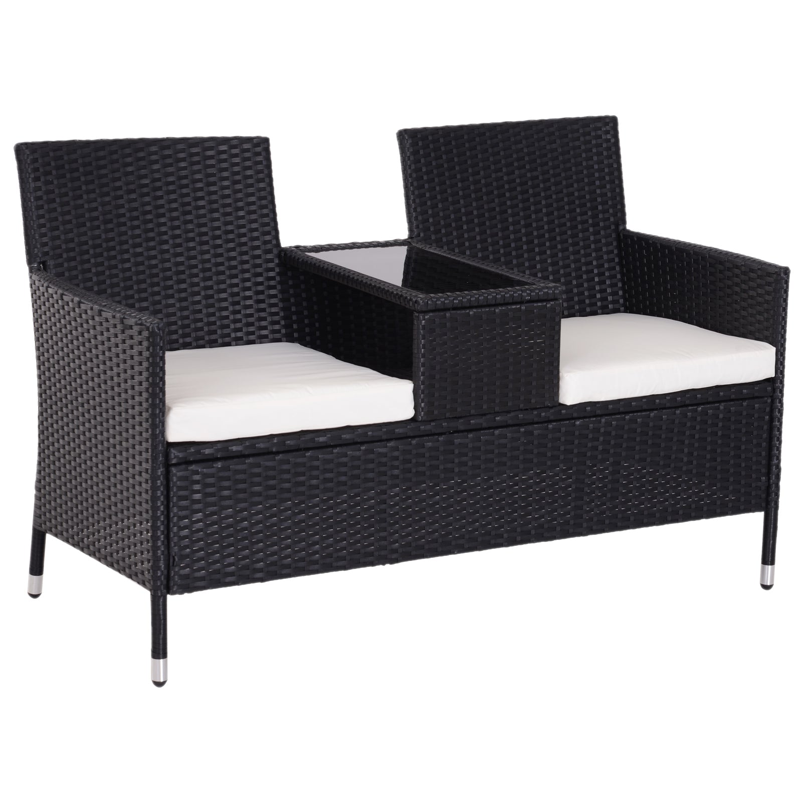 Rattan Chair Garden Furniture Patio Companion Seat Table | Black