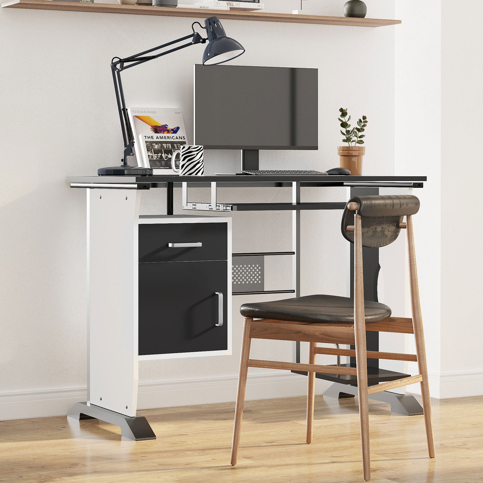 Computer Desk With Drawer, Wooden Workstation | Black