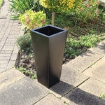 Zinc Galvanised Tall Flared Tapered Square Planter | 40cm x 40cm x 90cm | Matte Black