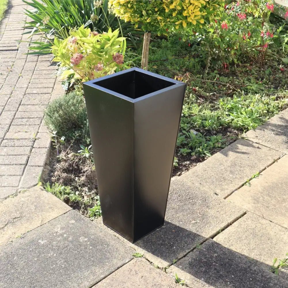 Zinc Galvanised Tall Flared Tapered Square Planter | 40cm x 40cm x 90cm | Matte Black