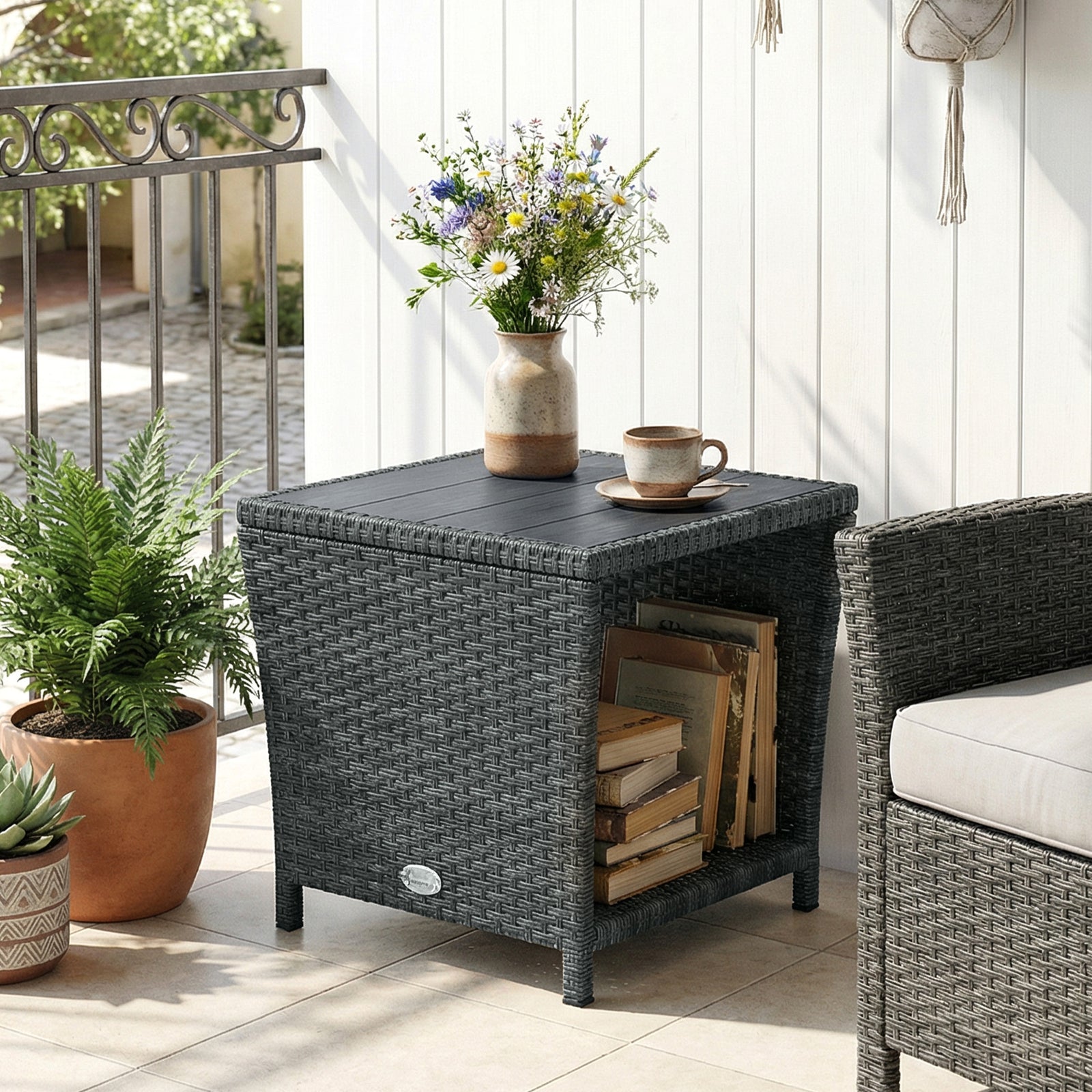 Side Table 2-tier With Storage Shelf | Grey