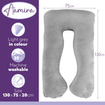 U Shaped Pregnancy Pillow, 135x75x20cm Shredded Memory Foam Full Body Maternity Cushion For Sleeping | U Shape | Light Grey