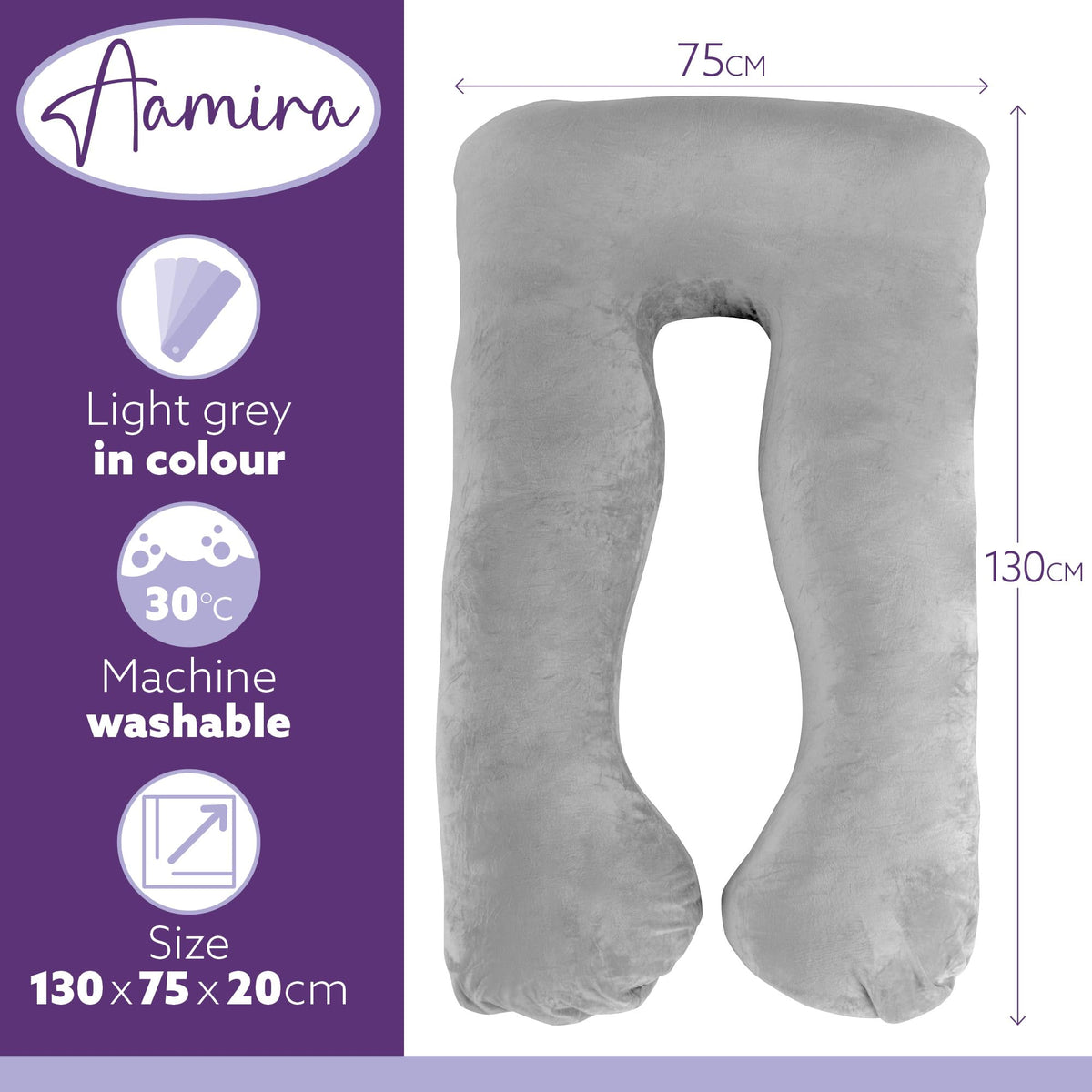 U Shaped Pregnancy Pillow, 135x75x20cm Shredded Memory Foam Full Body Maternity Cushion For Sleeping | U Shape | Light Grey