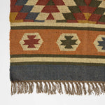 Lucea Orange & Blue Kilim Wool Rug | 180cm x 90cm | Orange