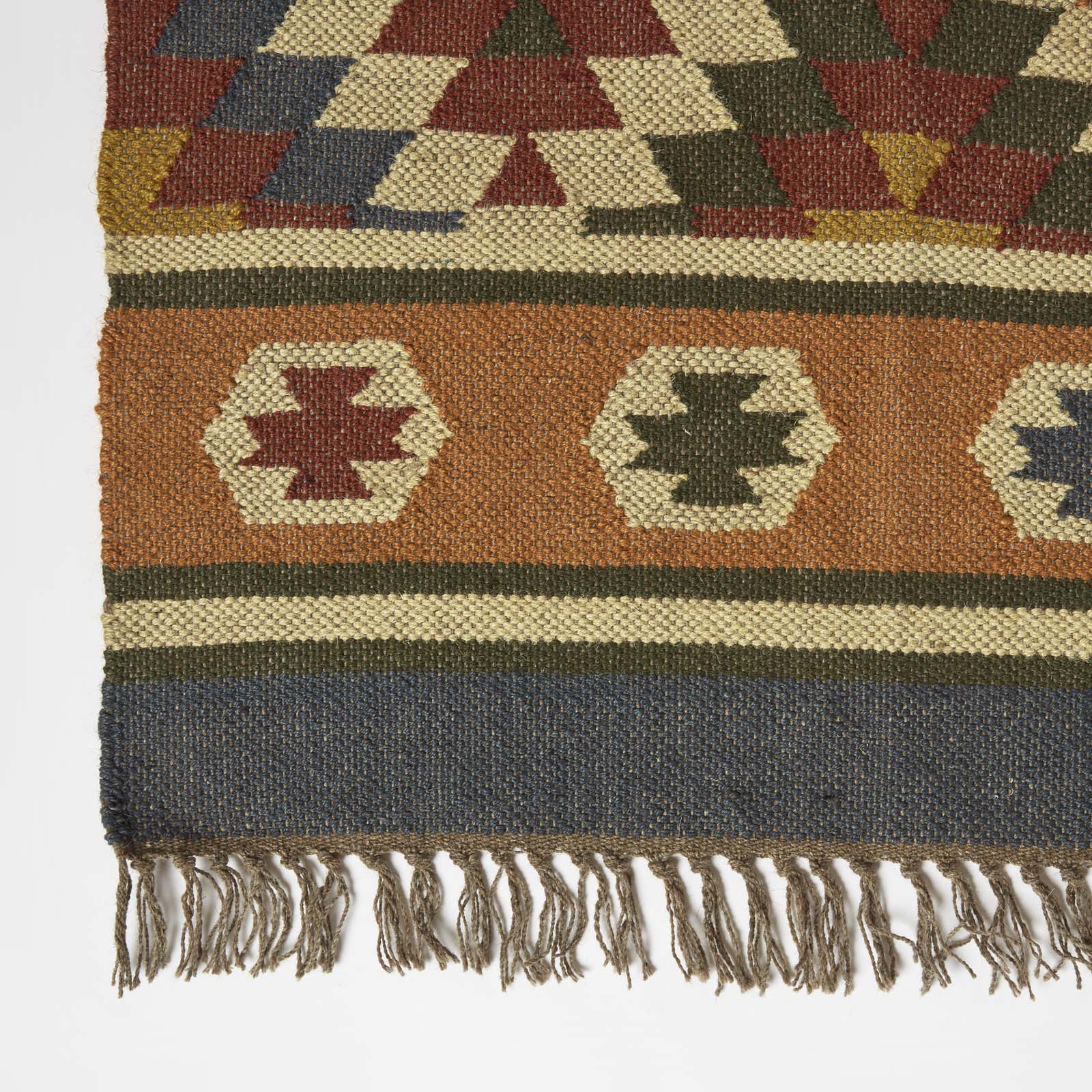 Lucea Orange & Blue Kilim Wool Rug | 180cm x 90cm | Orange