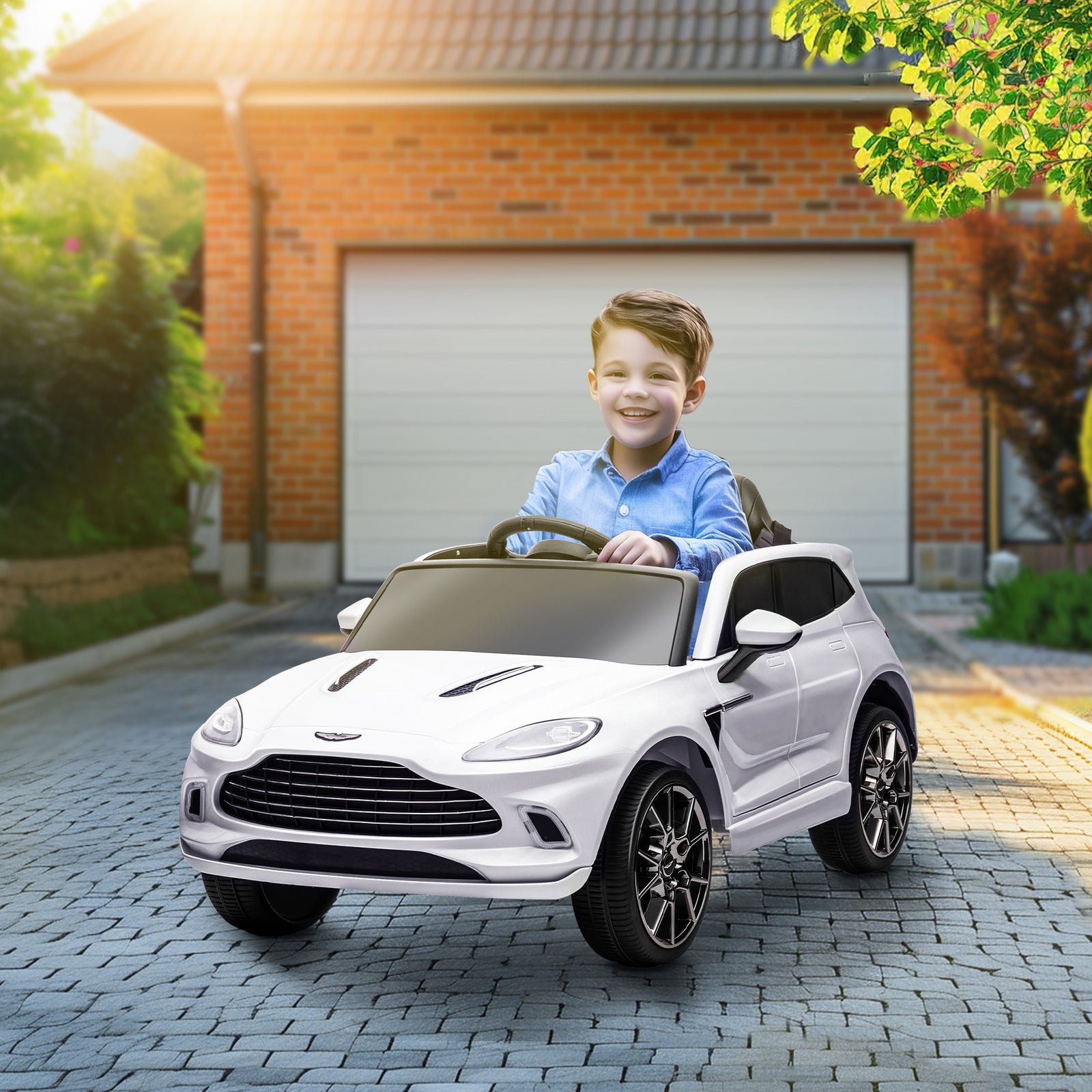 Aston Martin Dbx Licensed 12v Kids Ride On Car W/ 4 Suspension Wheels | White
