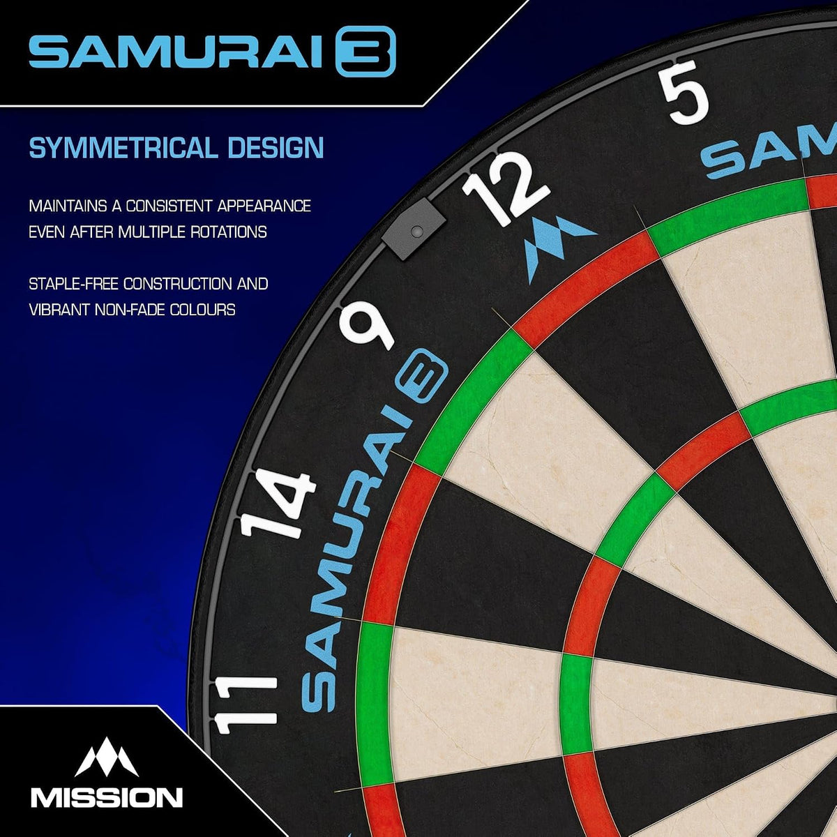 Samurai 3 Dartboard - Professional - Knife Wire - Black Number Ring | One Size | Multi