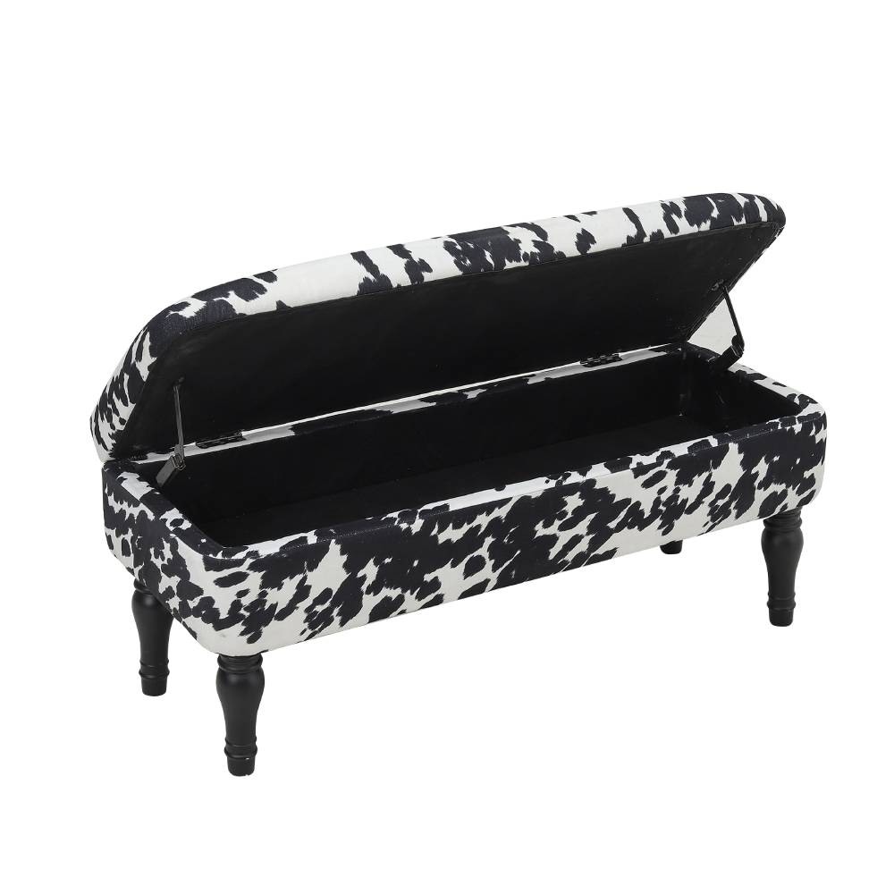 Cow Print Velvet Upholstered Storage Bench
