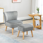 Velvet-feel Accent Chair W/ Ottoman Tub Seat Padding | One Size | Light Slate Gray