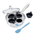 Stainless Steel Egg Poacher Pan With Spatula | 4 Cup | Silver