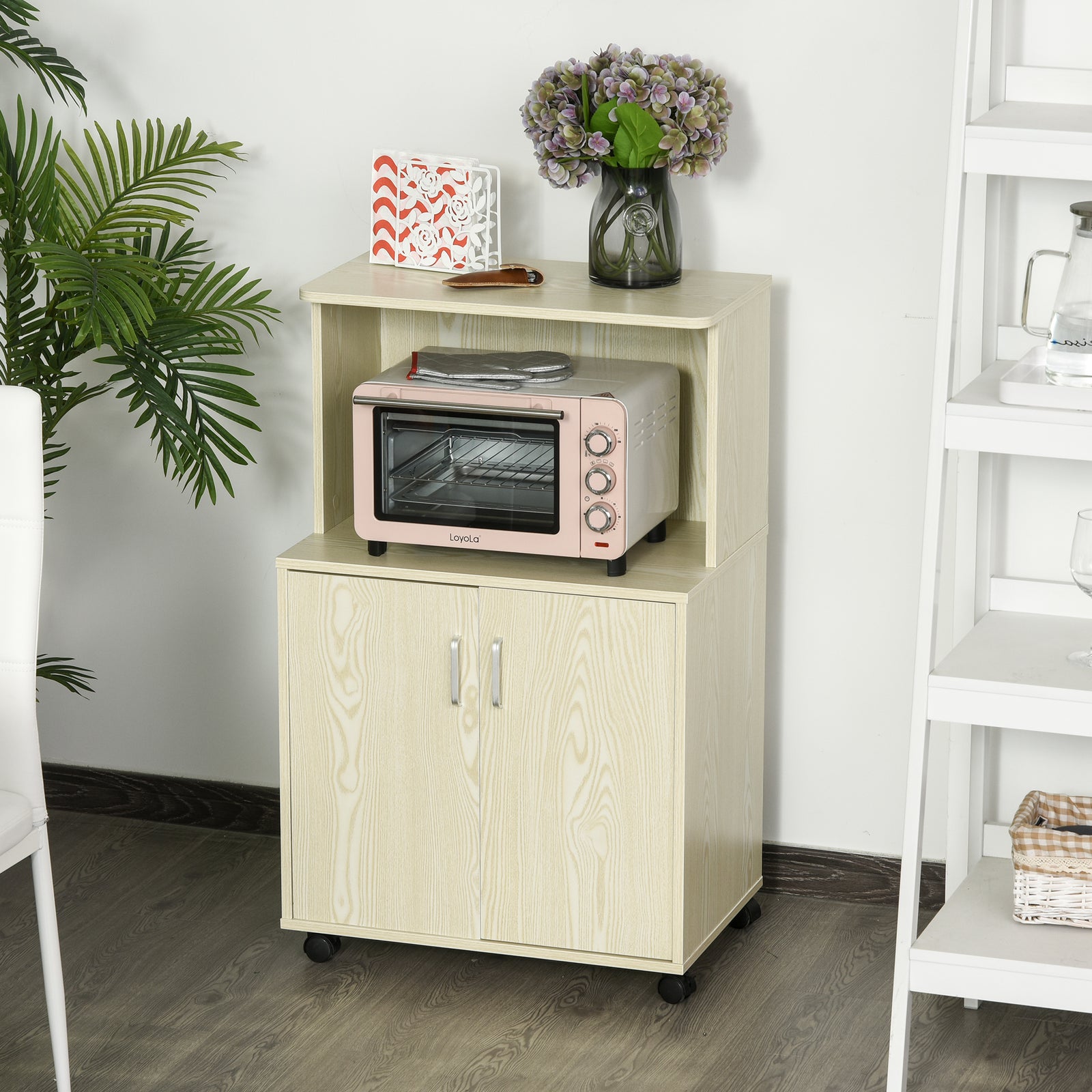Microwave Cart On Wheels, Storage Shelf, 2-door | Yellow