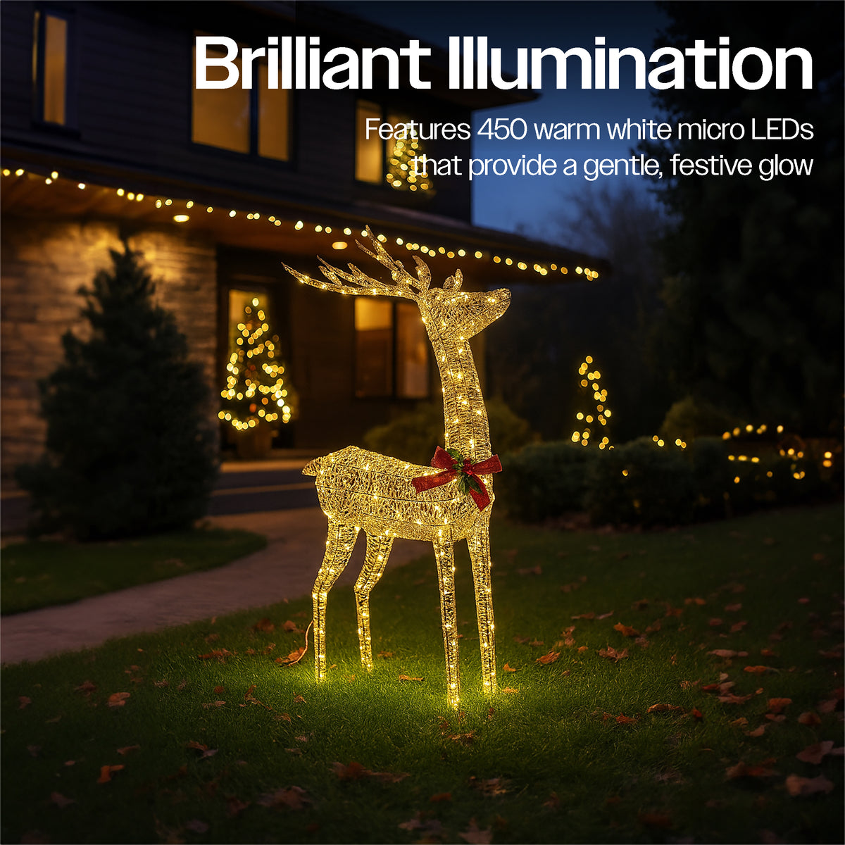 Xmas Haus 107cm Gold Rattan Led Christmas Holiday Festive Deer