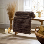 Alnwick Supersoft Ribbed Plush Throw – 140x180cm Cosy Sofa & Bed Blanket | 140cm x 180cm | Mocha