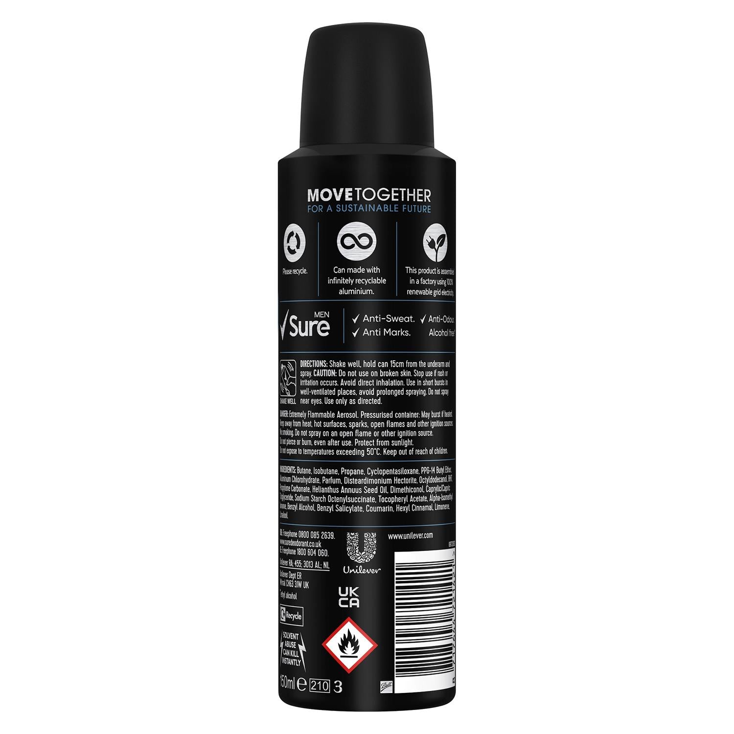 Multi Pack Alcohol Free Men Motion Sense Body Spray Deodorant, 250ml, 12pk | One Size