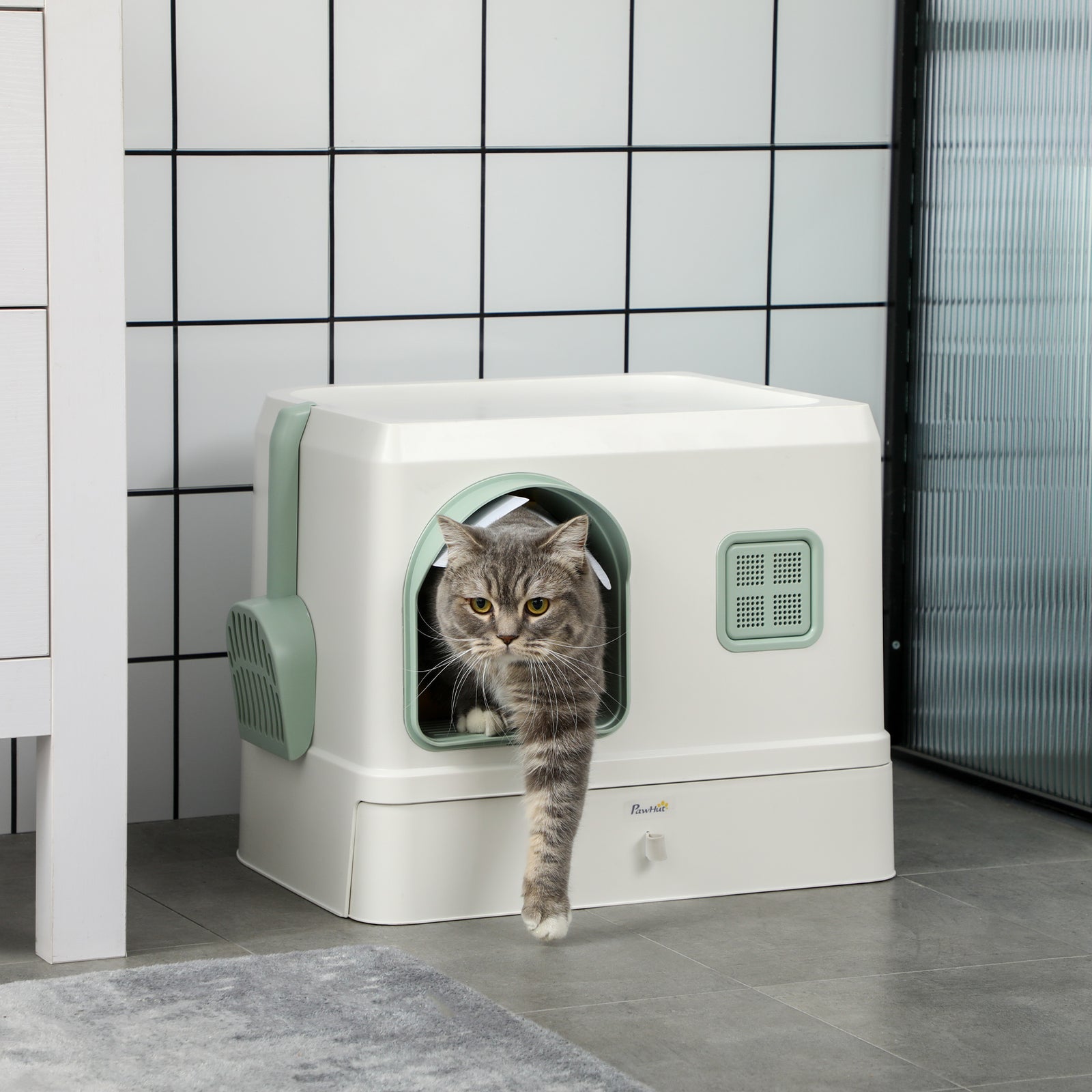 Hooded Cat Litter Tray W/ Drawer Pan, Scoop Deodorants