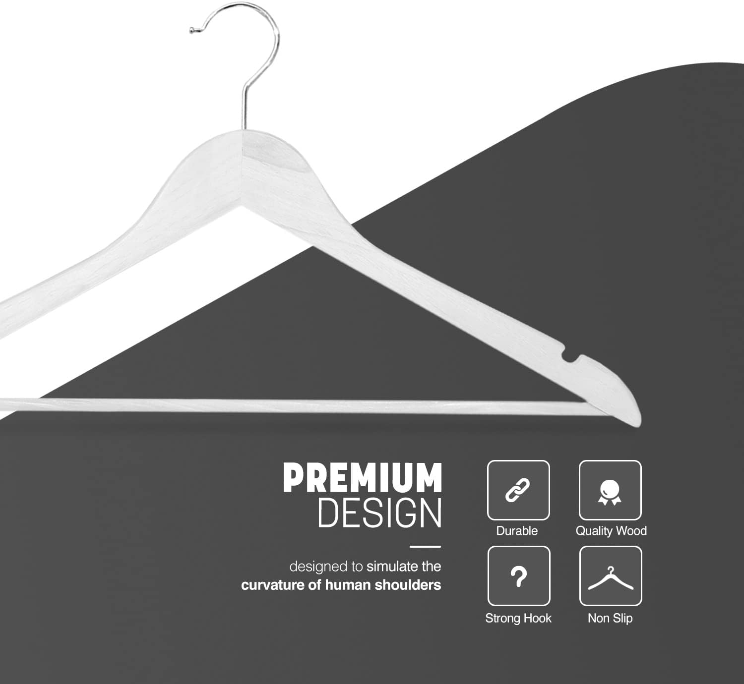20 Pack Wooden Clothes Hangers With Non Slip Bar | White