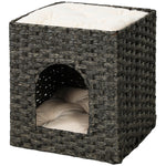 PawHut 2-tier Wicker Cat House, Rattan Cat Bed With Washable Cushions