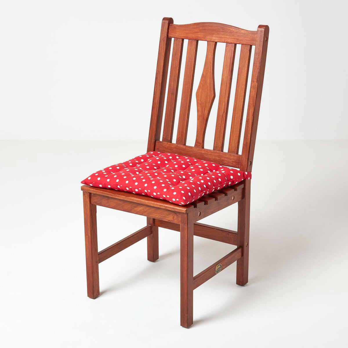 Red Polka Dot Seat Pad With Button Straps 100% Cotton, 40 X 40 Cm | Set of 1 | Red