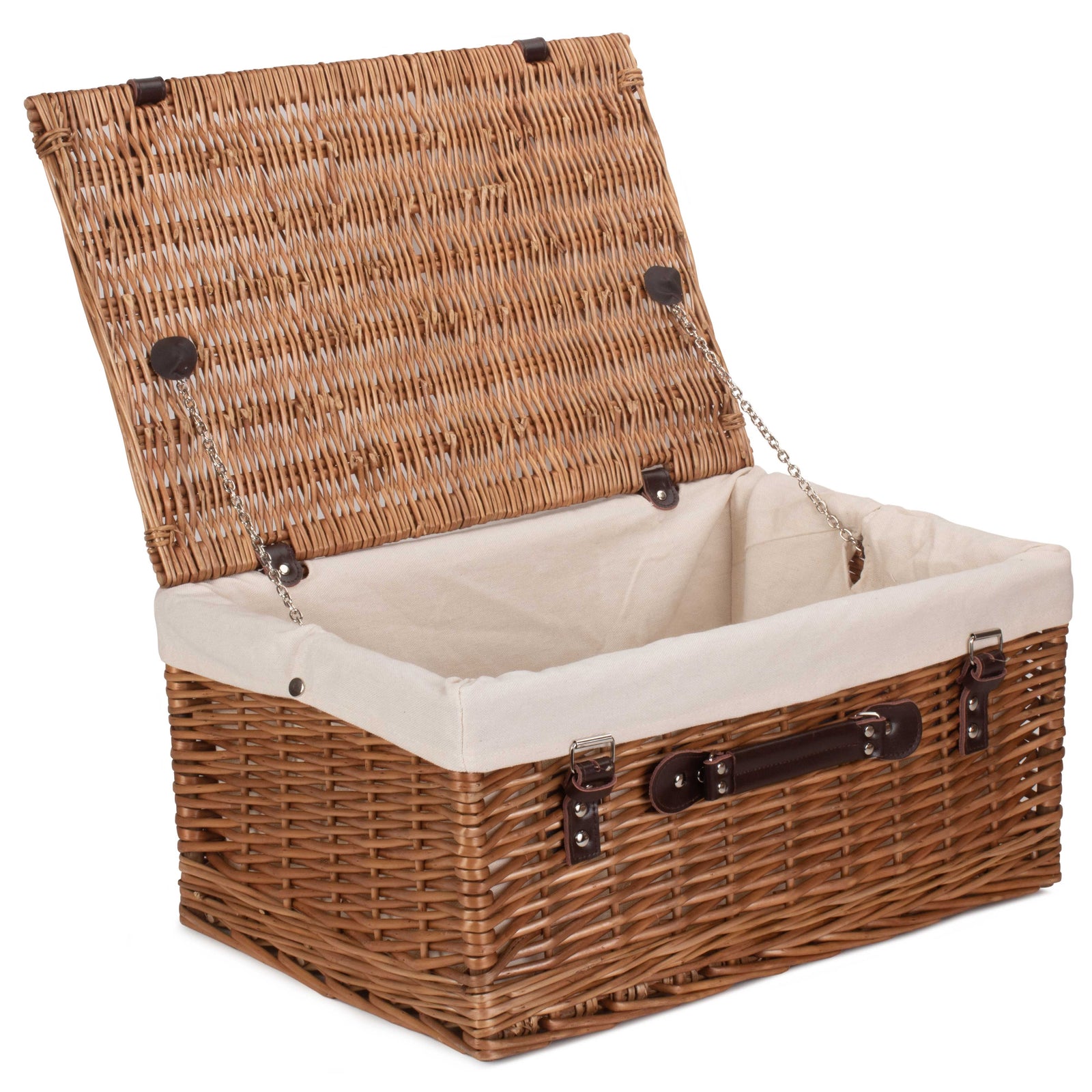 Wicker Double Steamed 51cm Picnic Basket | White