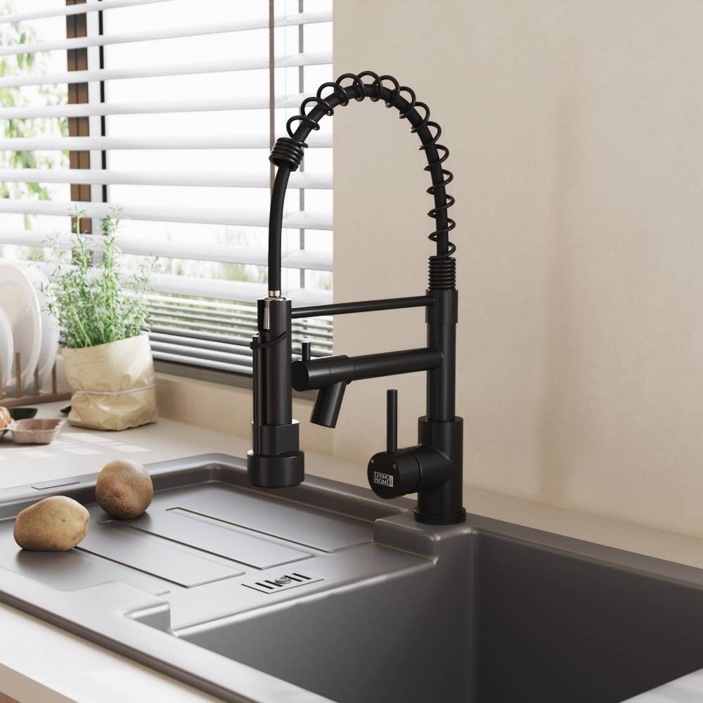Stainless Steel Kitchen Faucet With Pull Down Spring Spout And Pot Filler | Black