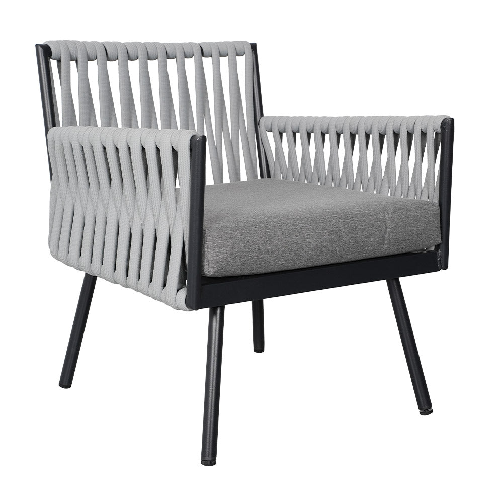 4-piece Garden Furniture Set With Sofa, 2 Armchairs & Table, Galvanised Steel Frame, Rope Weave Design, Weather-resistant Cushions | Grey