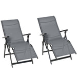 Set Of 2 Outdoor Sun Recliner Loungers W/adjustable Footrest | Gray