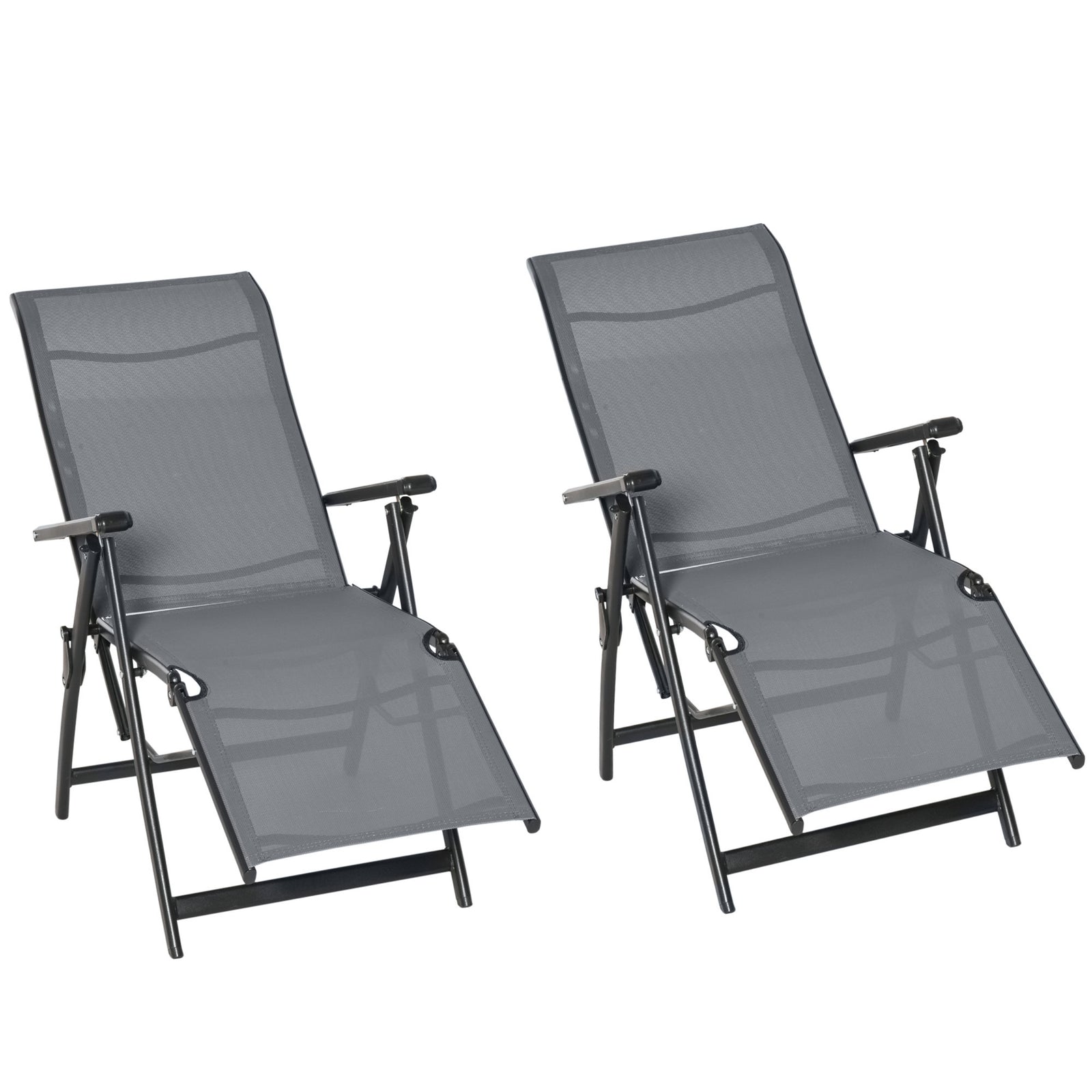 Set Of 2 Outdoor Sun Recliner Loungers W/adjustable Footrest | Gray